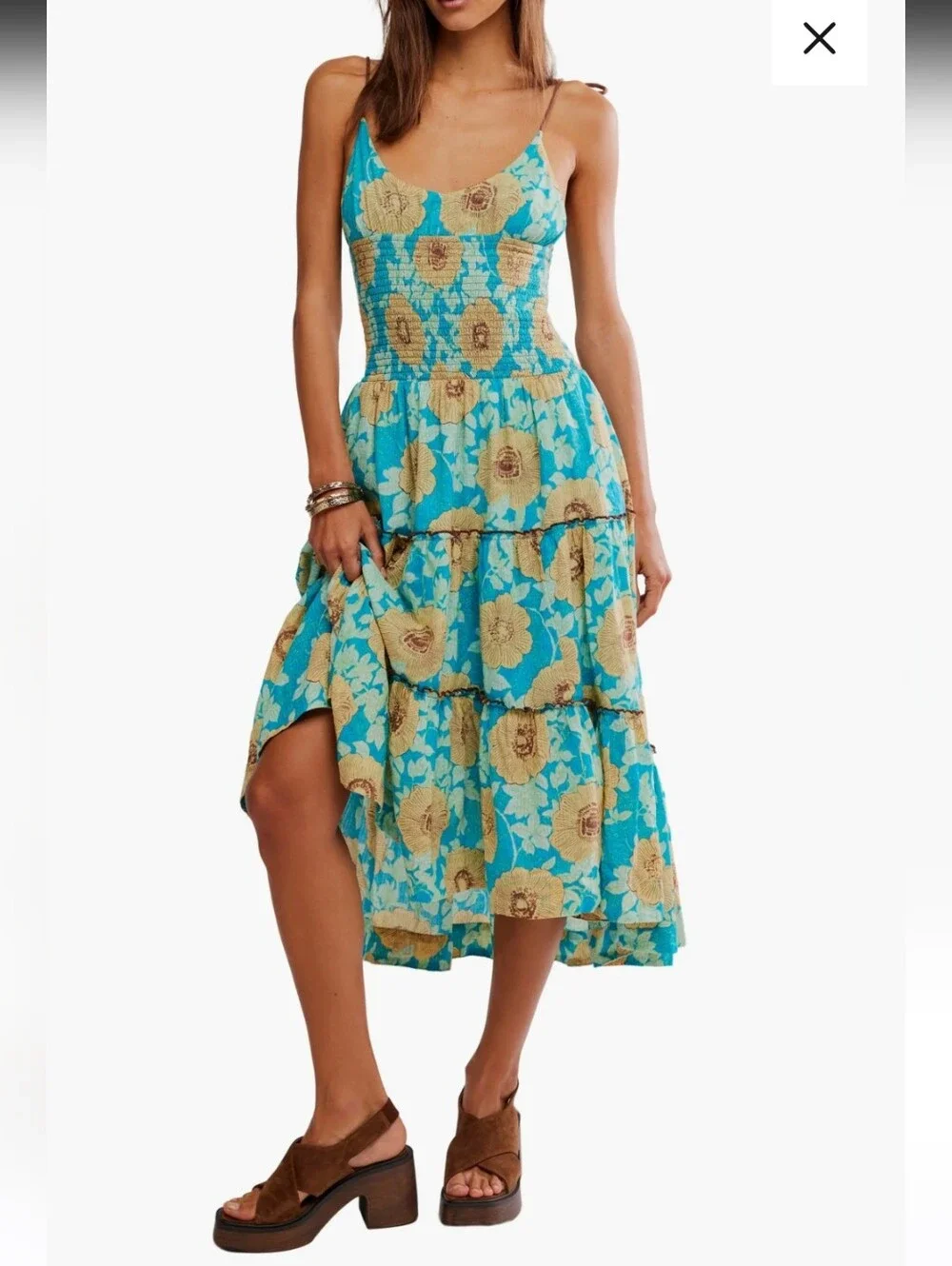 Free People Adriel Tie Strap Tiered Midi Dress Size Small